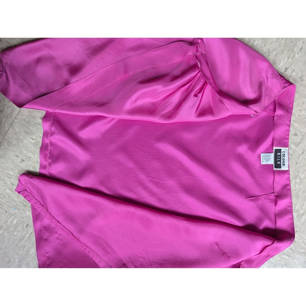 Colour Silk‎ Vintage 90s Hot Pink 100% Silk Wrap Skirt Barbiecore Minimalist L - Picture 6 of 8